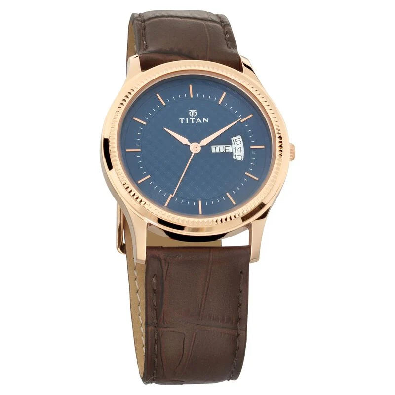 Titan Analog Blue Dial Day Date Leather Strap watch for Men NR1824WL01 / 1824WL01