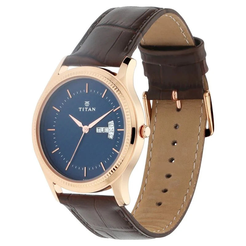 Titan Analog Blue Dial Day Date Leather Strap watch for Men NR1824WL01 / 1824WL01