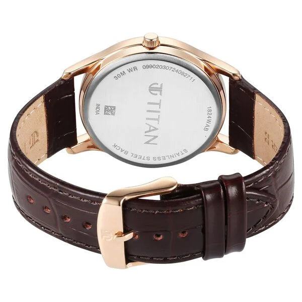 Titan Karishma Quartz Analog with Day and Date Silver Dial Leather Strap Watch For Men 1824wl03