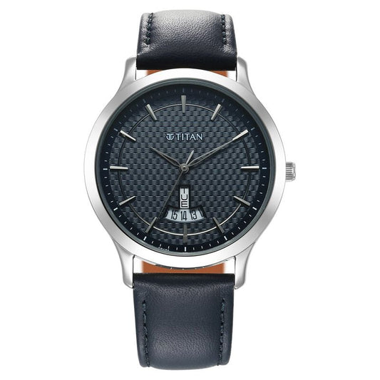 Titan Karishma Quartz Analog Blue Dial Leather Strap Watch for Men 1825SL14