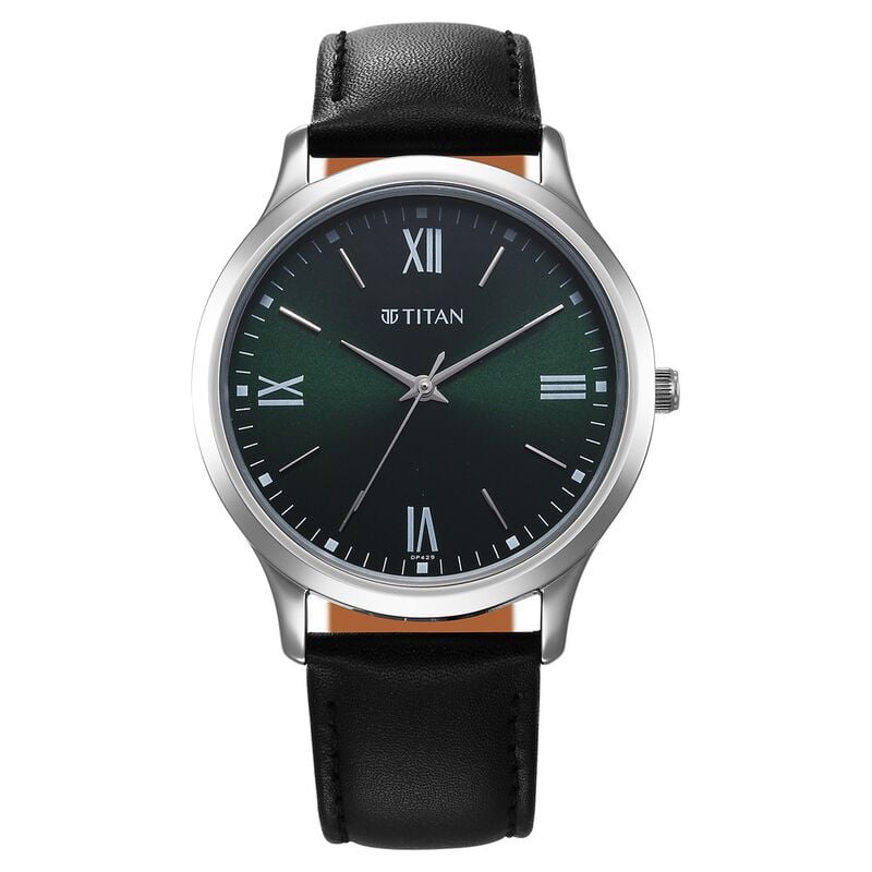 Titan Karishma Quartz Analog Green Dial Leather Strap Watch for Men 1825SL16