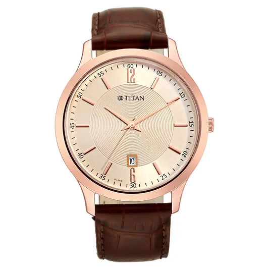 Rose Gold Dial Leather Strap Watch NP1825WL02