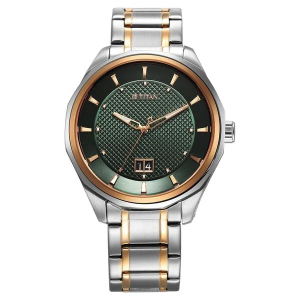 Titan Regalia Opulent Quartz Analog with Date Green Dial With Two Toned Stainless Steel Strap Watch For Men 1829km06