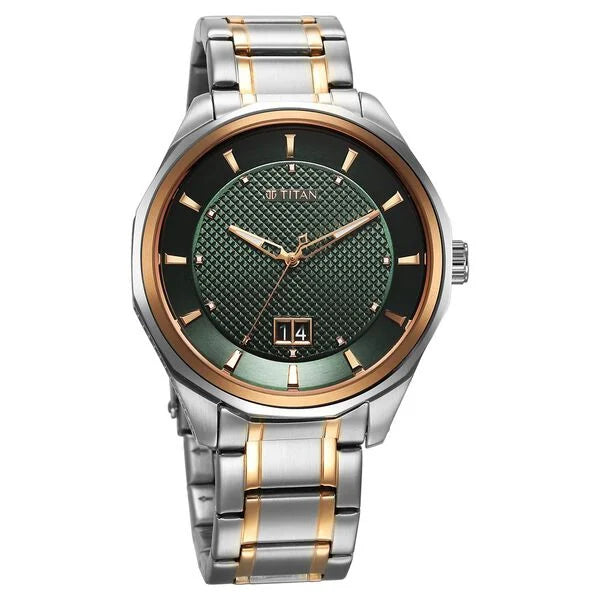 Titan Regalia Opulent Quartz Analog with Date Green Dial With Two Toned Stainless Steel Strap Watch For Men 1829km06