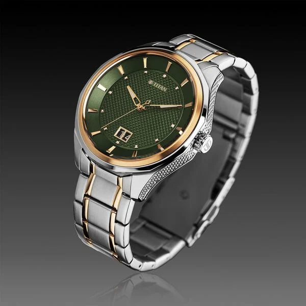 Titan Regalia Opulent Quartz Analog with Date Green Dial With Two Toned Stainless Steel Strap Watch For Men 1829km06