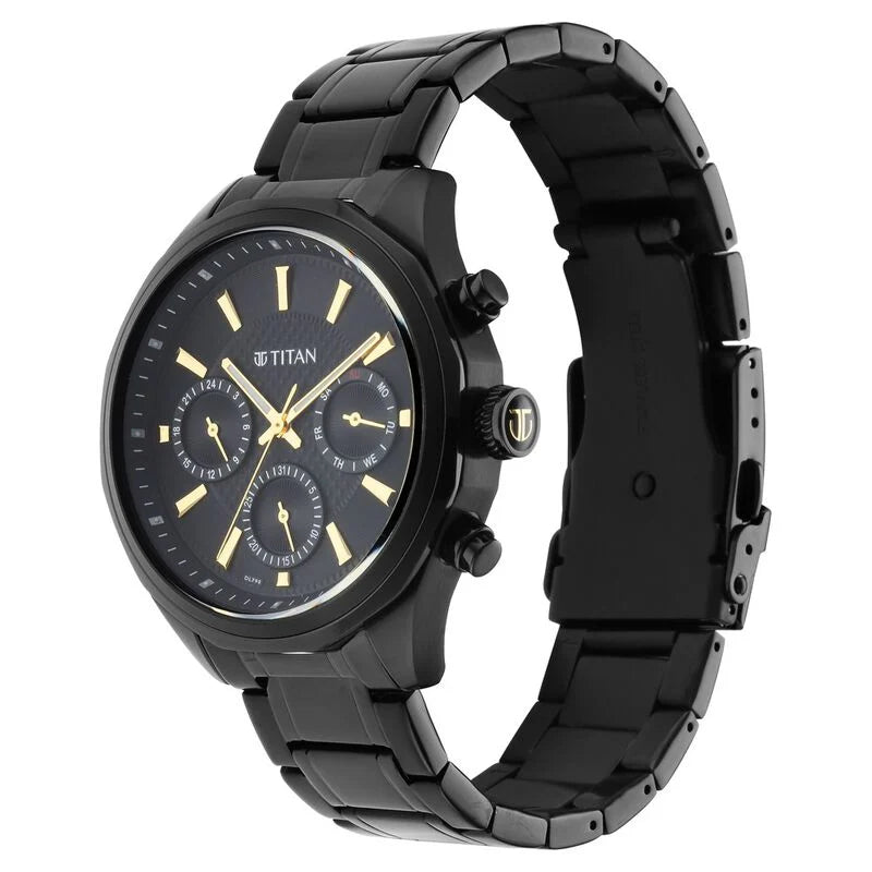 Titan Quartz Multifunction Black Dial Stainless Steel Strap Watch for Men NS1829NM02 / 1829NM02