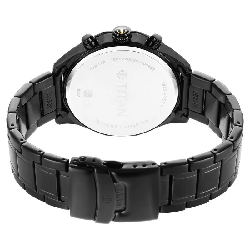 Titan Quartz Multifunction Black Dial Stainless Steel Strap Watch for Men NS1829NM02 / 1829NM02