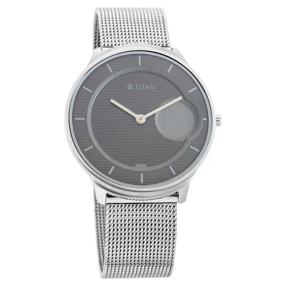 TITAN Edge Watch with Grey dial in steel case and mesh strap NQ1843SM01