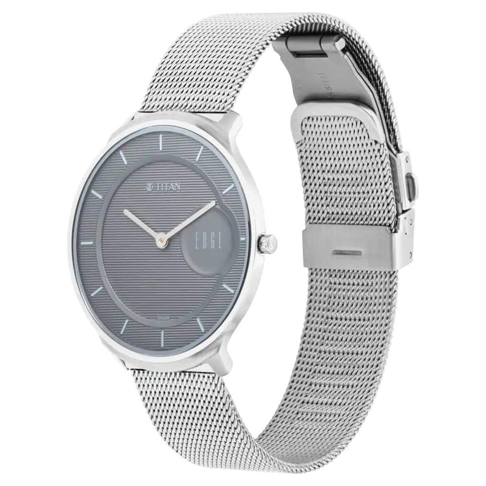 TITAN Edge Watch with Grey dial in steel case and mesh strap NQ1843SM01