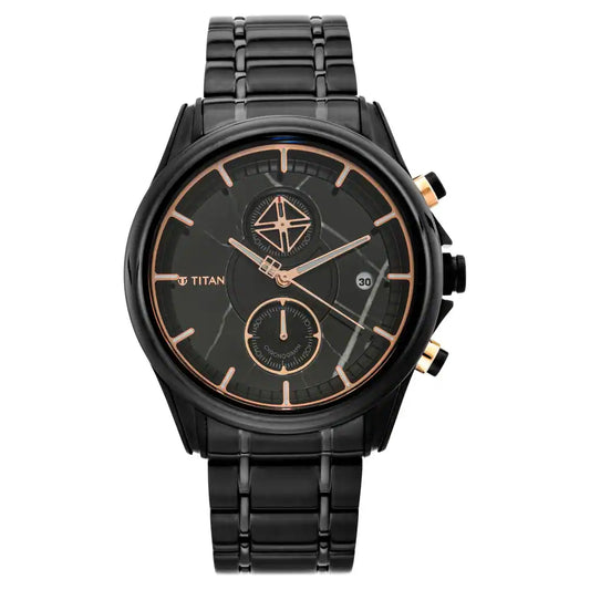 Titan Grandmaster Black Dial Chronograph Stainless Steel Strap watch for Men 1847KM02