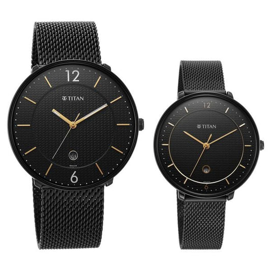 Titan Bandhan Black Dial Analog with Date Stainless Steel Strap watch for Couple ns18492651nm01p / 18492651nm01p