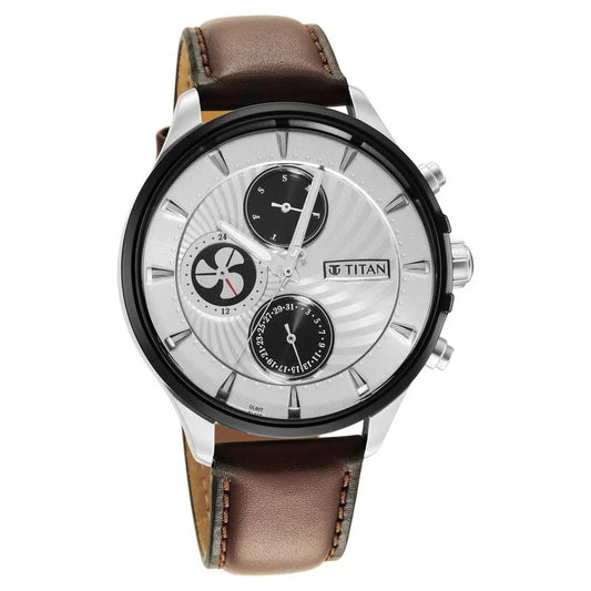 Titan Maritime White Dial Quartz Multifunction Leather Strap Watch for Men NS1873KL01 / 1873KL01