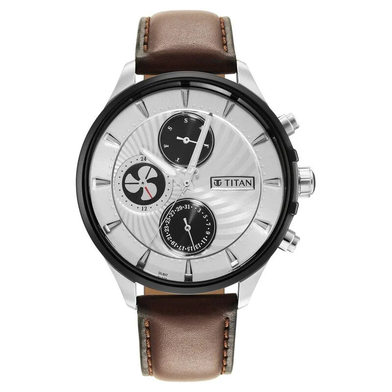 Titan Maritime White Dial Quartz Multifunction Leather Strap Watch for Men NS1873KL01 / 1873KL01