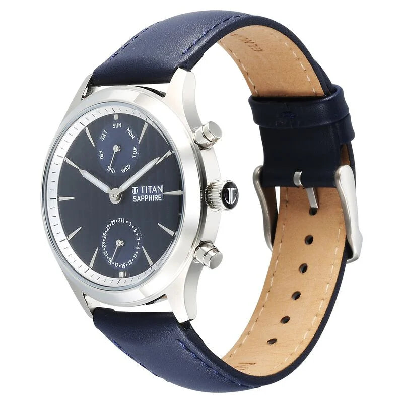 Titan Sapphire Multifunction Quartz Analog with Day and Date Blue Dial Leather Strap Watch for Men 1874SL02