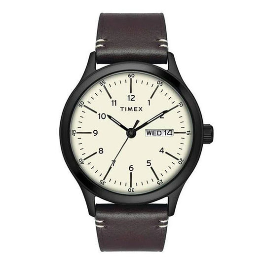 Timex Fashion Men's Beige Dial Round Case Day Date Function Watch -TWEG19702