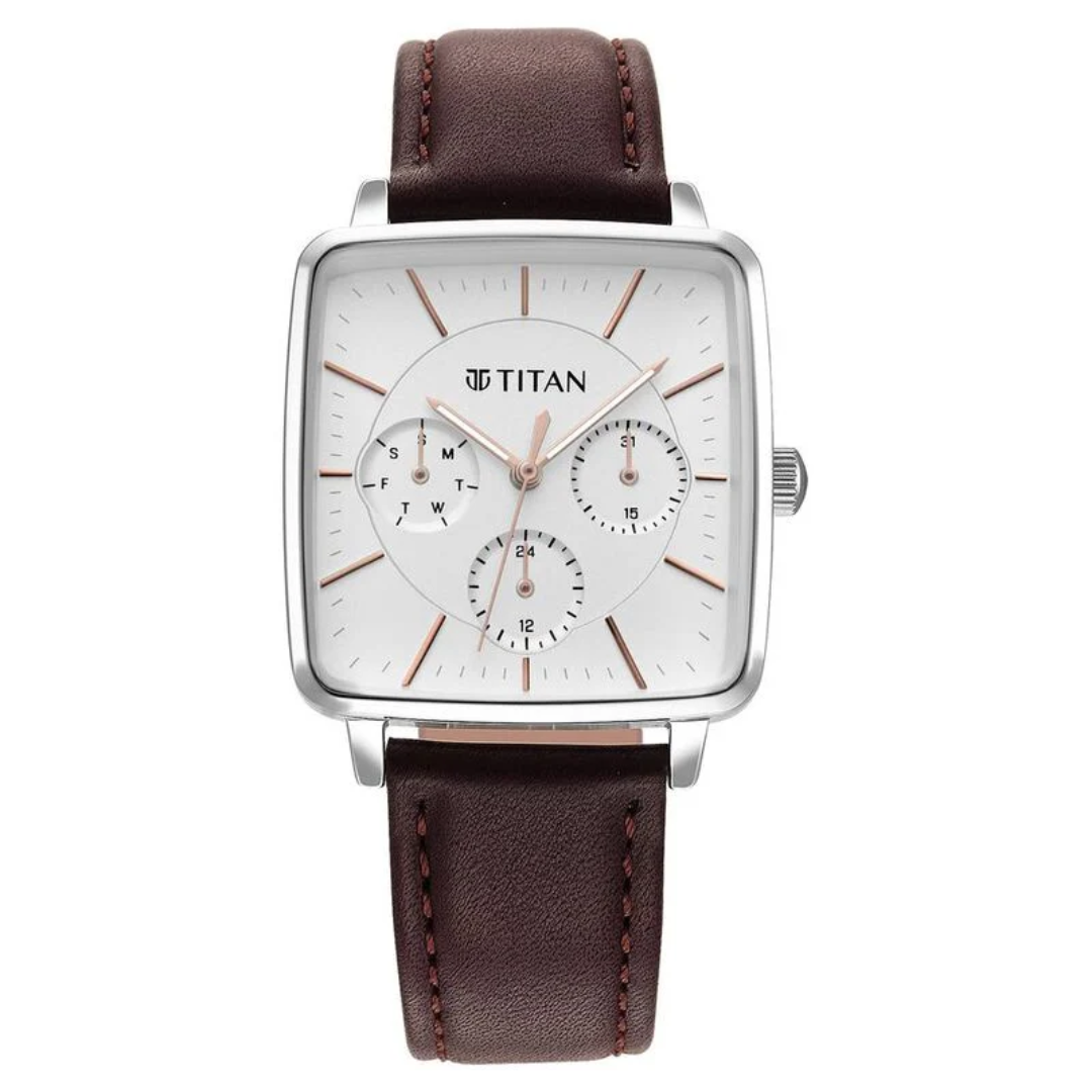 Titan Avant Garde Silver Dial Quartz Multifunction Leather Strap Watch for Women 95176SL01