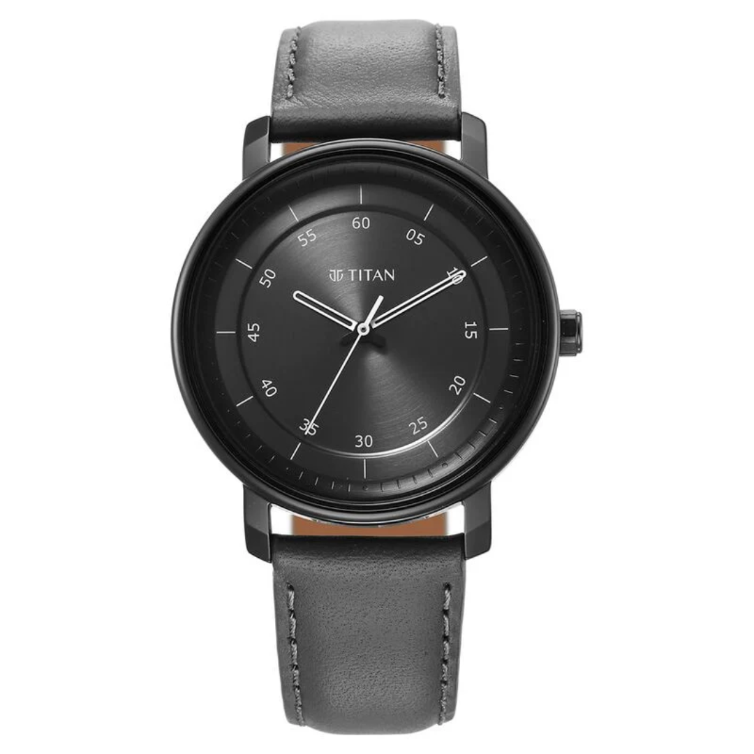 Titan Workwear Quartz Analog Anthracite Dial Leather Strap Watch for Men 1884NL01