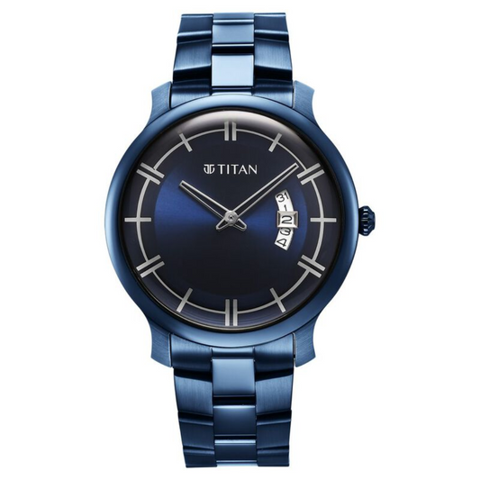 Titan Classic Distincta Blue Dial Analog with Date Stainless Steel Strap watch for Men 90170QM01 / NS90170QM01