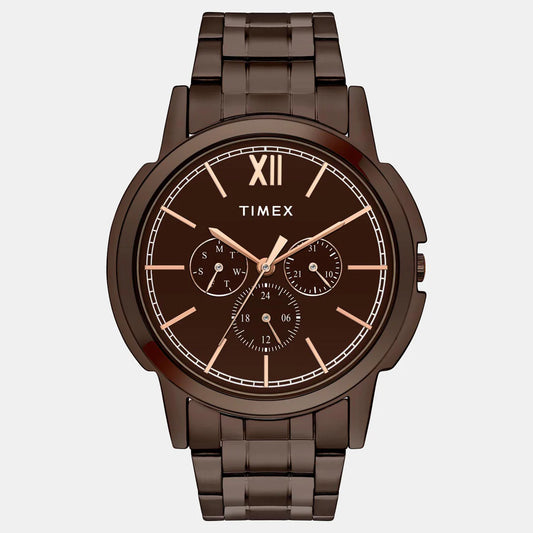 TIMEX  Men's Brown Round Chronograph Stainless Steel Watch TW000U324