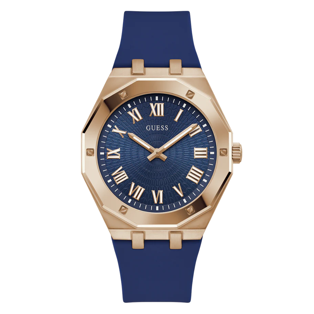 Guess Men's Blue Rose Gold Tone Analog Watch GW0663G3