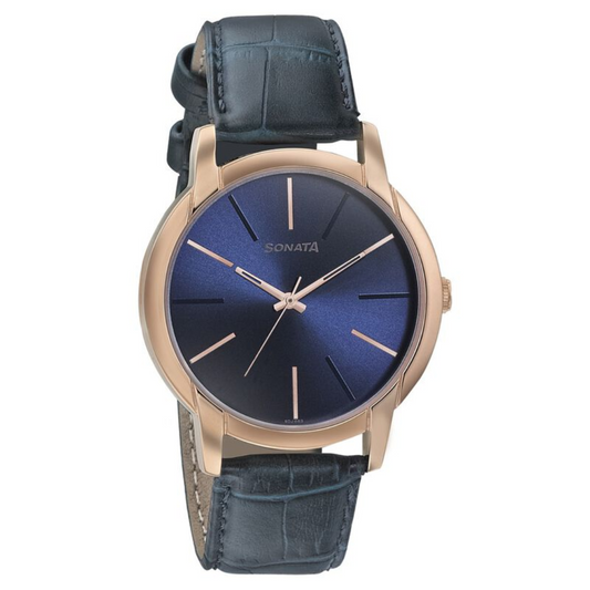 Beyond Gold Blue Dial Leather Strap Watch 77031WL03 (SDJ653)