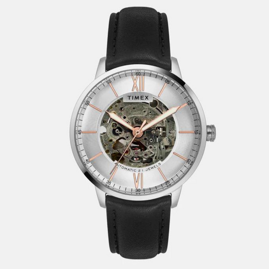 E Class Male Silver Analog Leather Watch TWEG23500