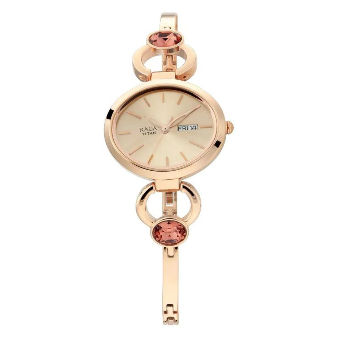 Titan Raga Viva Rose Gold Dial Analog with Day and Date Metal Strap Watch for Women 2621WM01 / NS2621WM01