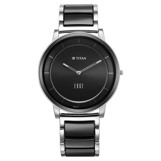 Titan Edge Fusion Quartz Analog Black Dial Two Toned Steel & Ceramic Strap Watch for Men 1878KD01 / NS1878KD01