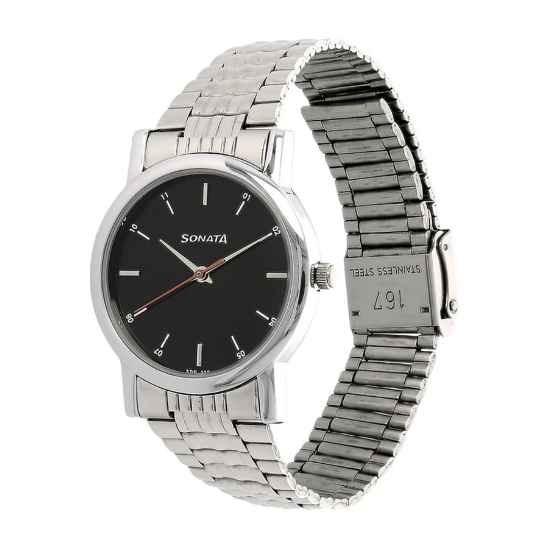 Sonata black 2025 stainless steel watch