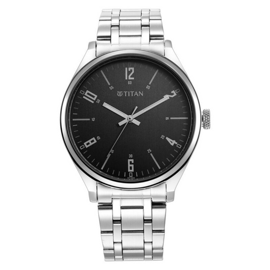 Titan Wrist Wit Quartz Analog Grey Dial Stainless Steel Strap Watch for Men 1802SM10