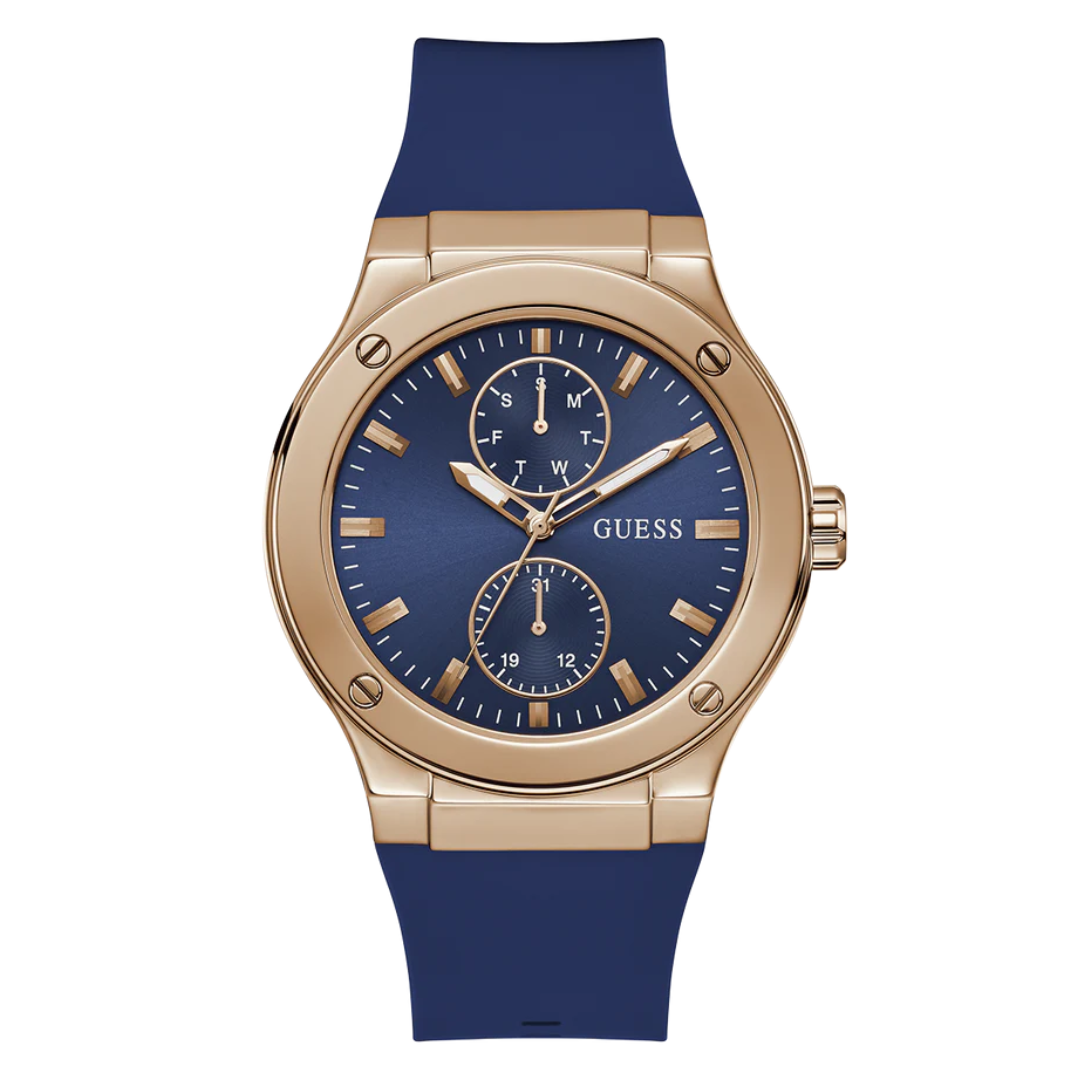 Guess Men's Blue Rose Gold Tone Multi-function Watch GW0491G4