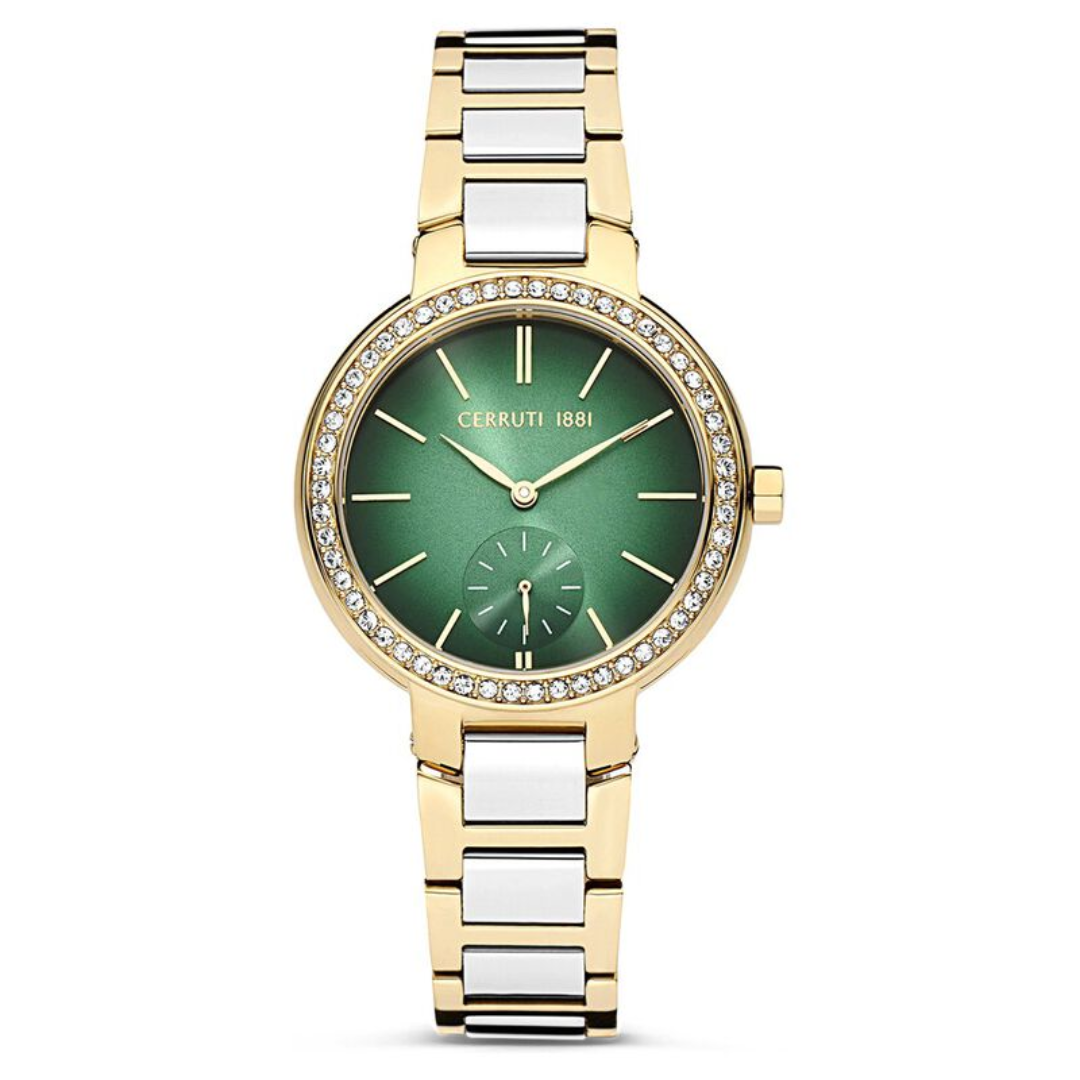 Cerruti 1881 Quartz Multifunction Green Dial Stainless Steel Strap Watch for Women CECIWLG2225602W