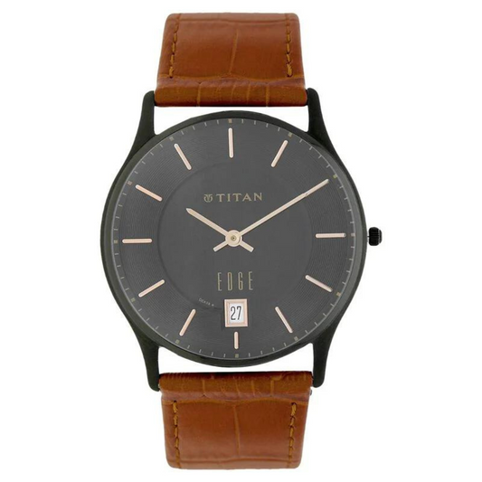 Titan Edge Grey Dial Analog with Date Leather Strap watch for Men 1683NL01