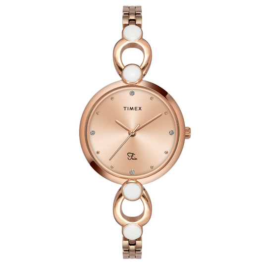 Timex Fria Women Rose Gold Dial Round Analog Brass Dial Watch TWEL18103