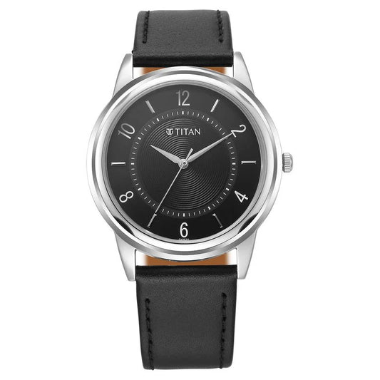 Titan Karishma Zing Quartz Analog Black Dial Leather Strap Watch for Men 1638SL02