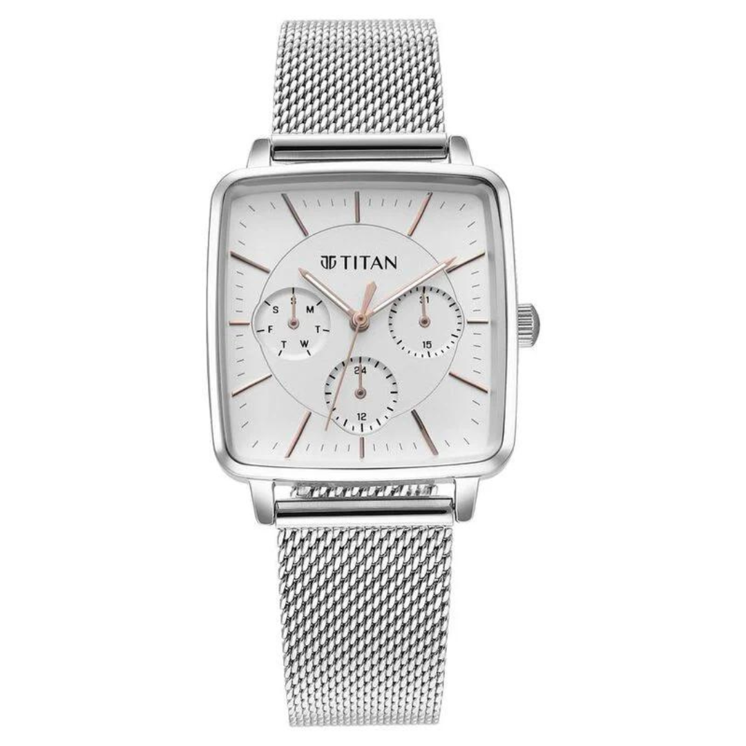 Titan Avant Garde Silver Dial Quartz Multifunction Stainless Steel Strap watch for Women 95176SM01