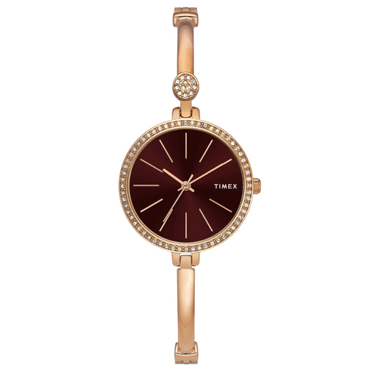 Timex Fria Women Brown Dial Round Analog Brass Dial Watch TWEL18403