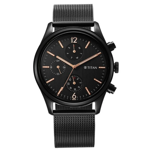 Titan Neo Black & Gold Quartz Analog with Day and Date Black Dial Stainless Steel Strap Watch for Men 1805NM05 / NS1805NM05