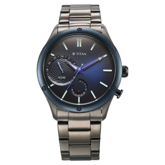 Titan Stellar Quartz Multifunction Blue Dial Stainless Steel Strap Watch for Men 10009KM01 (DN848) / NS10009KM01