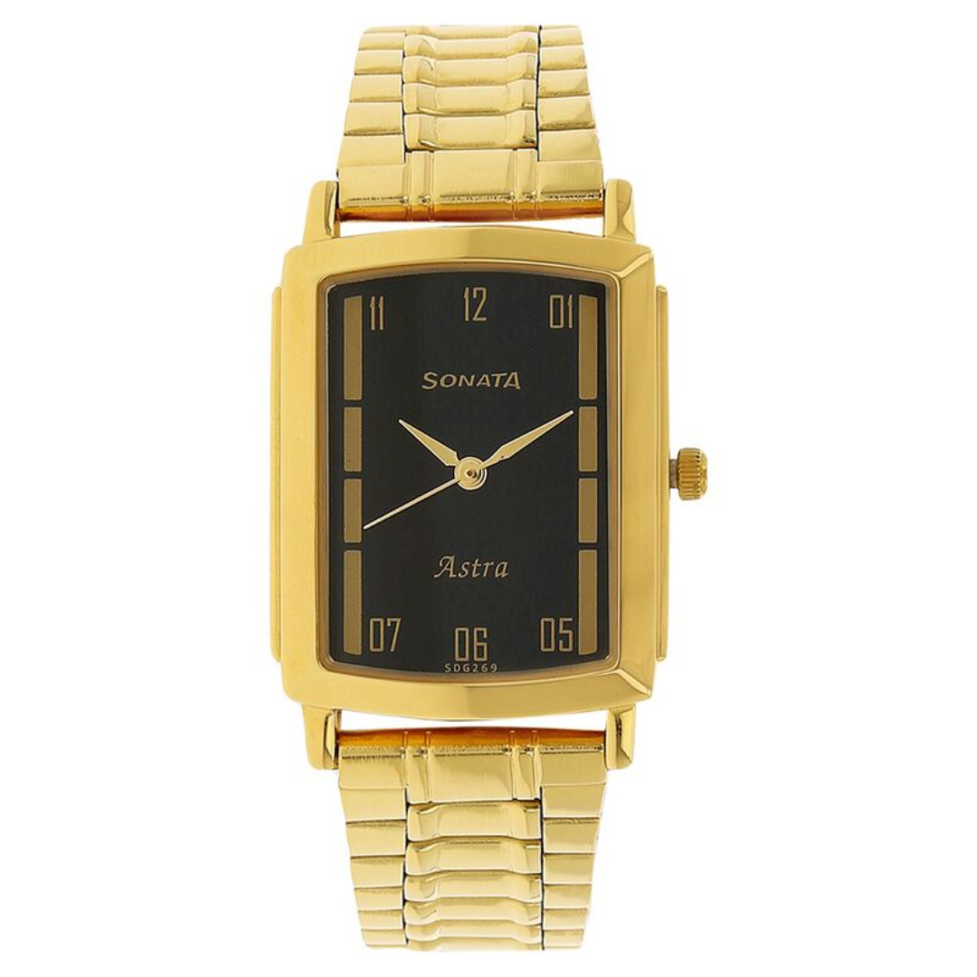 Black Dial Golden Stainless Steel Strap Watch 77059YM03J (SDG269)