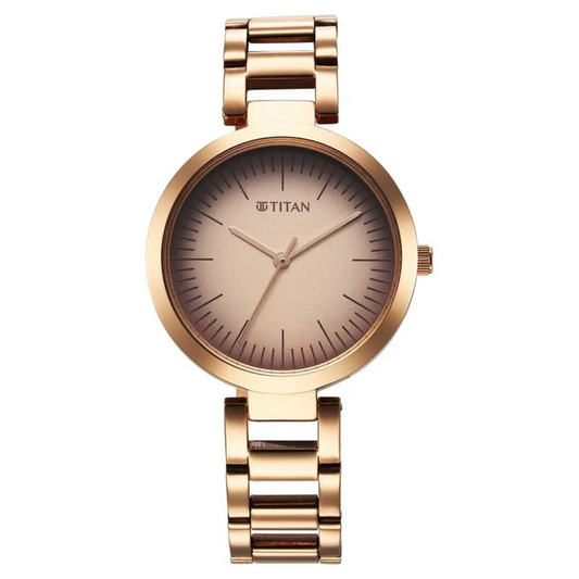 Titan Workwear Quartz Analog Beige Dial Rose Gold Stainless Steel Strap Watch for Women 2480WM06 /  NS2480WM06