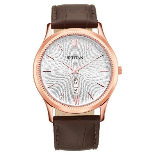 Titan Analog with Day and Date White Dial Leather Strap watch for Men 1824WL02 (DL671)