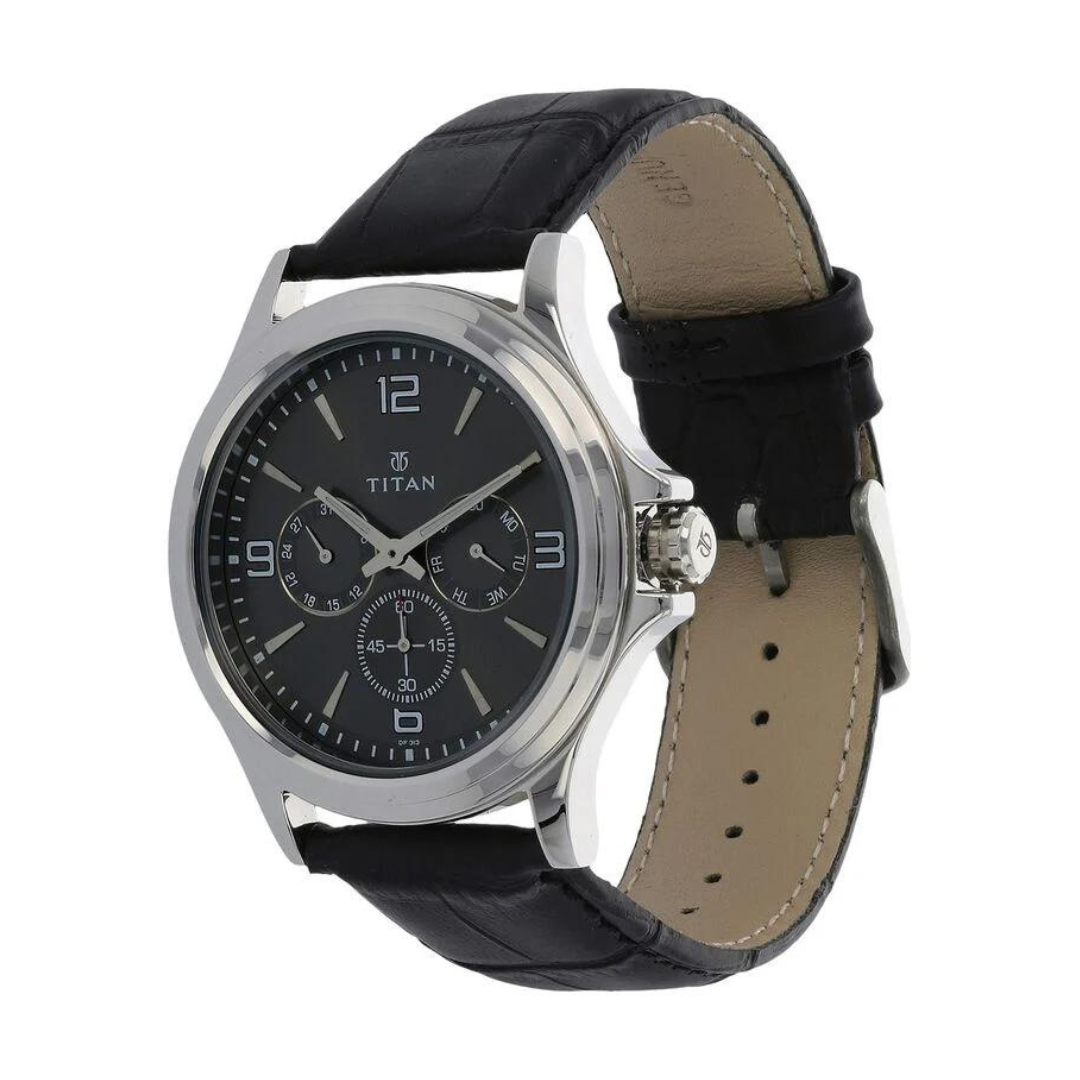 Titan Anthracite Dial Black Leather Strap Watch NP1698SL02