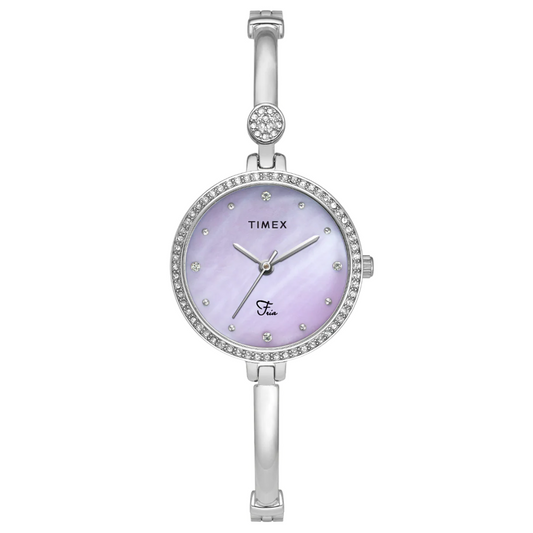 Timex Fria Women's Purple Dial Round Analog Brass Dial Watch TWEL18400