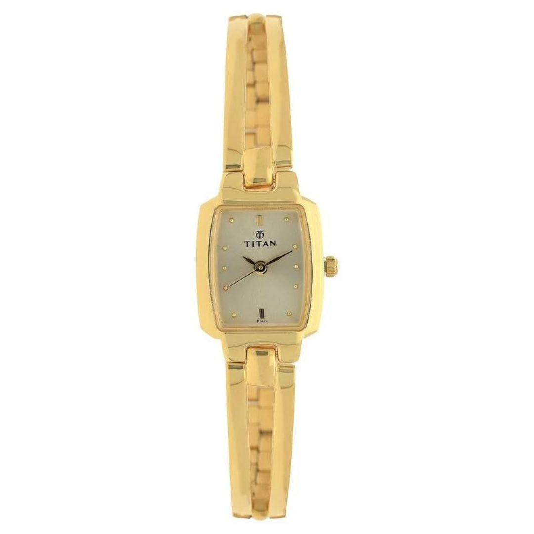 Titan Quartz Analog Champagne Dial Stainless Steel Strap Watch for Women 2131YM04 (P140)