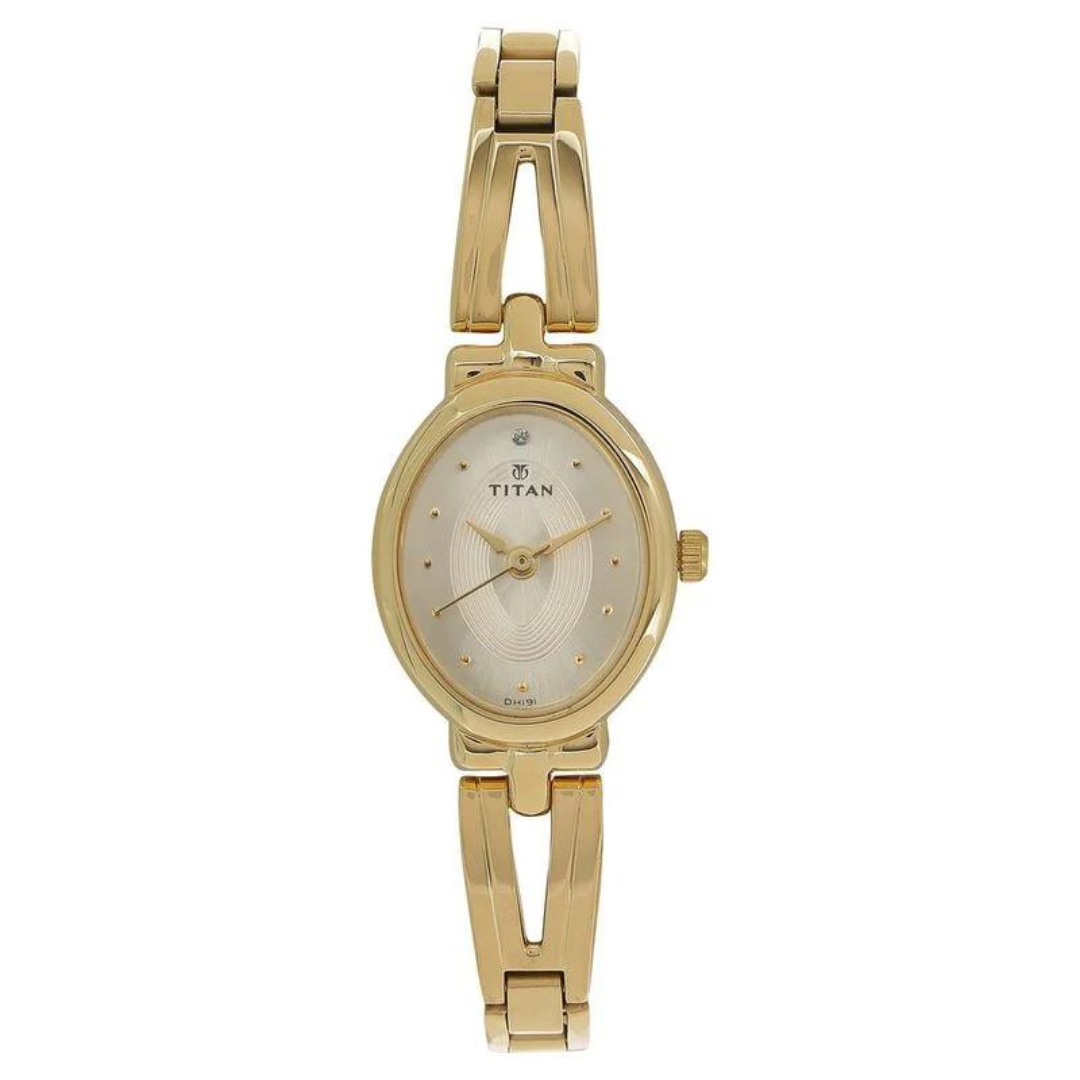 Titan Quartz Analog Champagne Dial Stainless Steel Strap Watch for Women 2594YM01 (DH191)