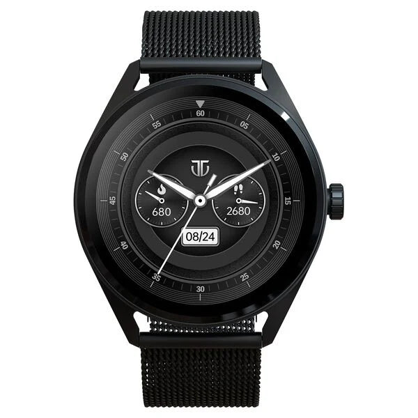 Titan Crest with 3.63 cm AMOLED Display with AOD, Functional Crown, BT Calling Smartwatch with Black Mesh Strap 90197am01