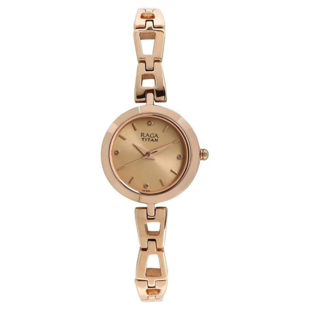 Titan Raga Beige Dial Women Watch With Metal Strap NS2540WM06