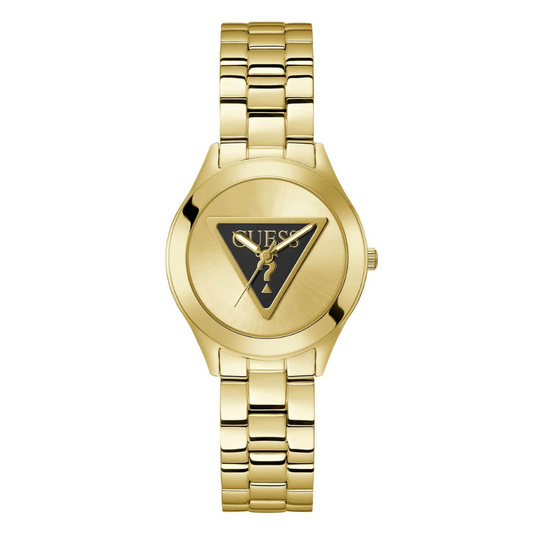 Gold Tri Plaque Black Link Watch GW0675L2