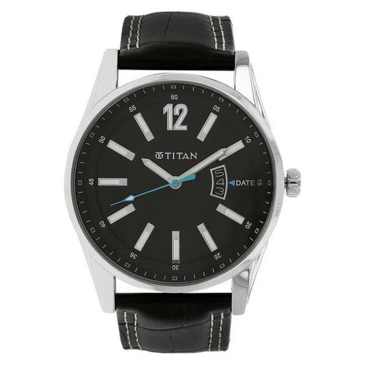 Titan Black Dial Black Leather Strap Watch NK9322SL04 (D119)